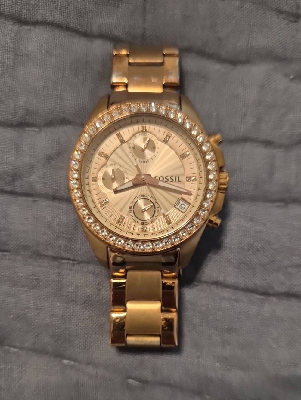 Fossil Women's Rose Gold Crystal-Trim Watch